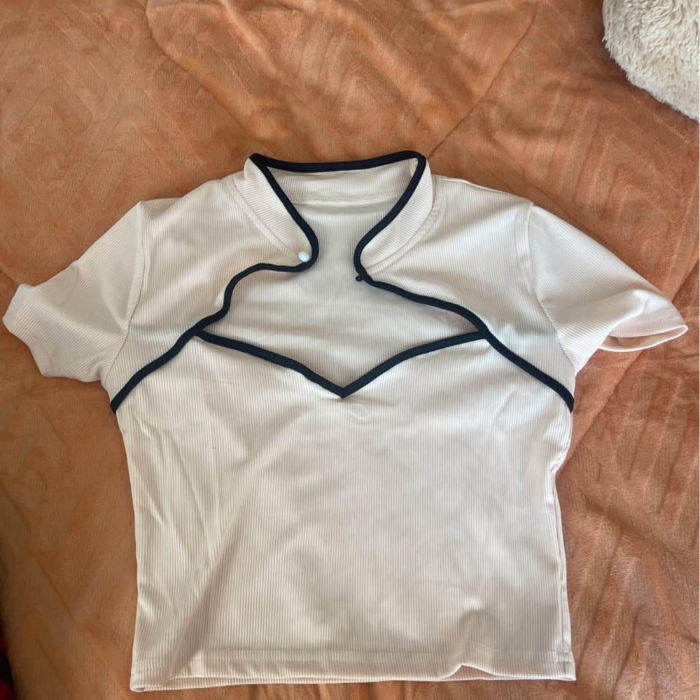 Chic White Top with Black Trim